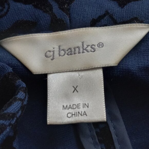 Christopher & Banks Velvet Paisley Blazer 1X Royal Blue/Black One-Button Jacket - Picture 7 of 8